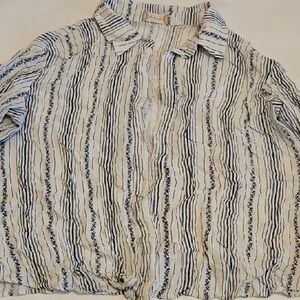 Altar'd State White & Navy Striped Tie-Hem Blouse